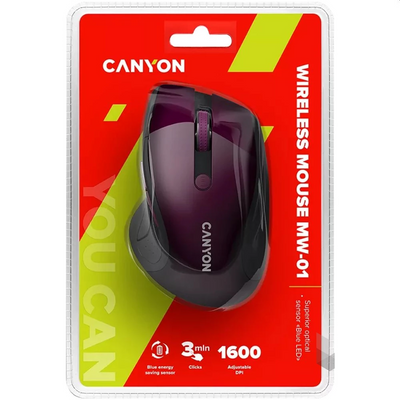 Canyon MW-01 Vezeték nélküli Egér Lila | 1200 DPI, Optikai