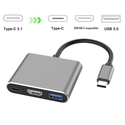 USB-C 3 az 1-ben Adapter | 4K HDMI, USB 3.0, PD Töltés